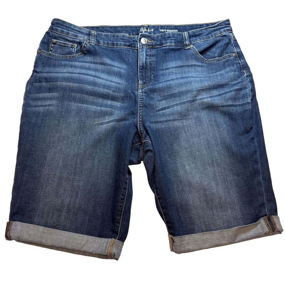 Style & Co Curvy Bermuda Distressed Jean Shorts Cuffed Womens Size 18